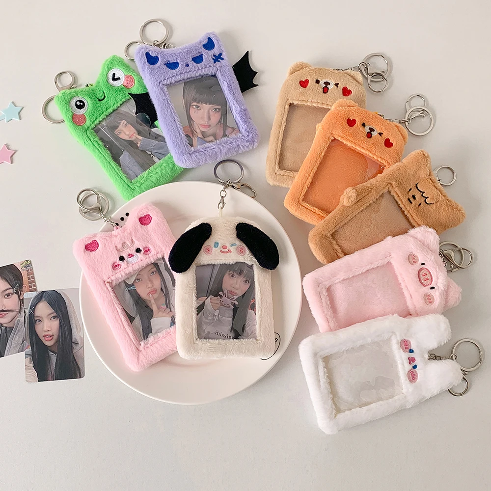 Ins Style Kawaii Animal Shaped Mini Card Holder Plush Soft Card Holder Photo Sticker Holder Backpack Hanging Decorations