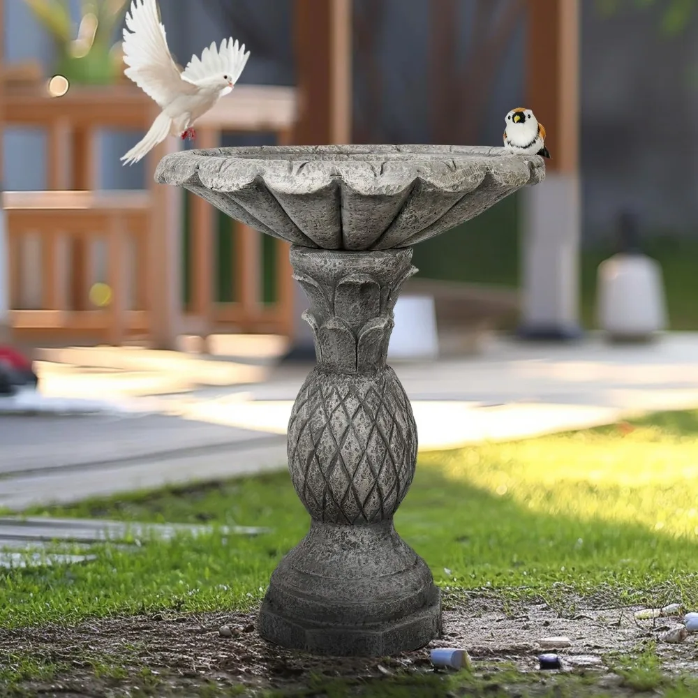 

24.8 H Cement Modern Outdoor Bird Bath - Fibre Reinforced Concrete Bird Baths for Garden, Large Size Elegant Carved Gard