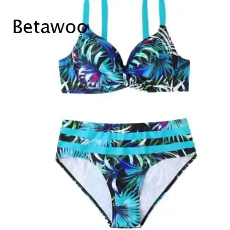 

Women's Tropical Print Underwire Bikini Set Push Up Top High Waisted Bottom Swimwear Beach Bathing Suit Two Piece Swimsuit