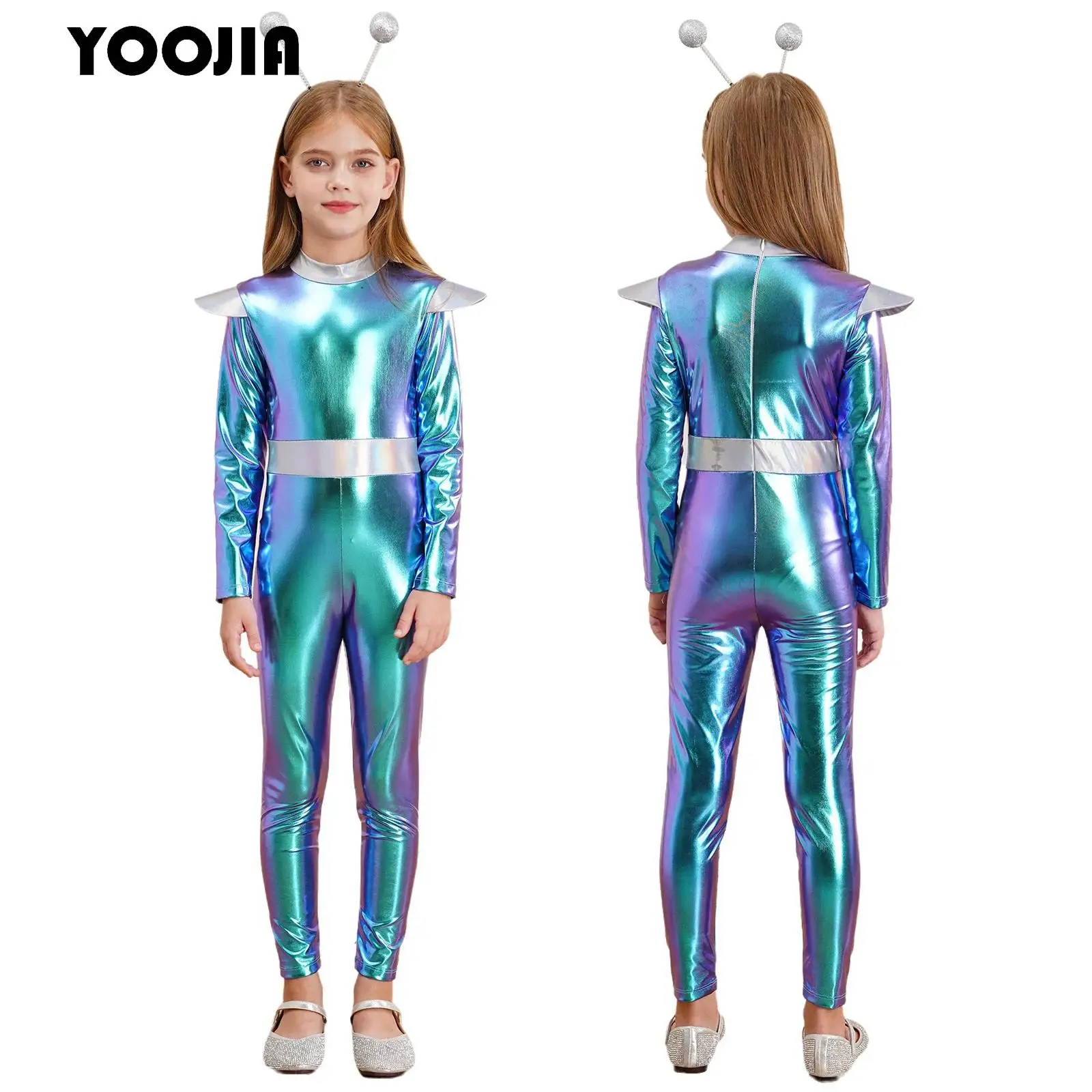 AI Artificial Intelligence Alien Cosplay Costume Halloween Astronaut Kids Robot Role-Playing Party One-piece Headwear Space Suit