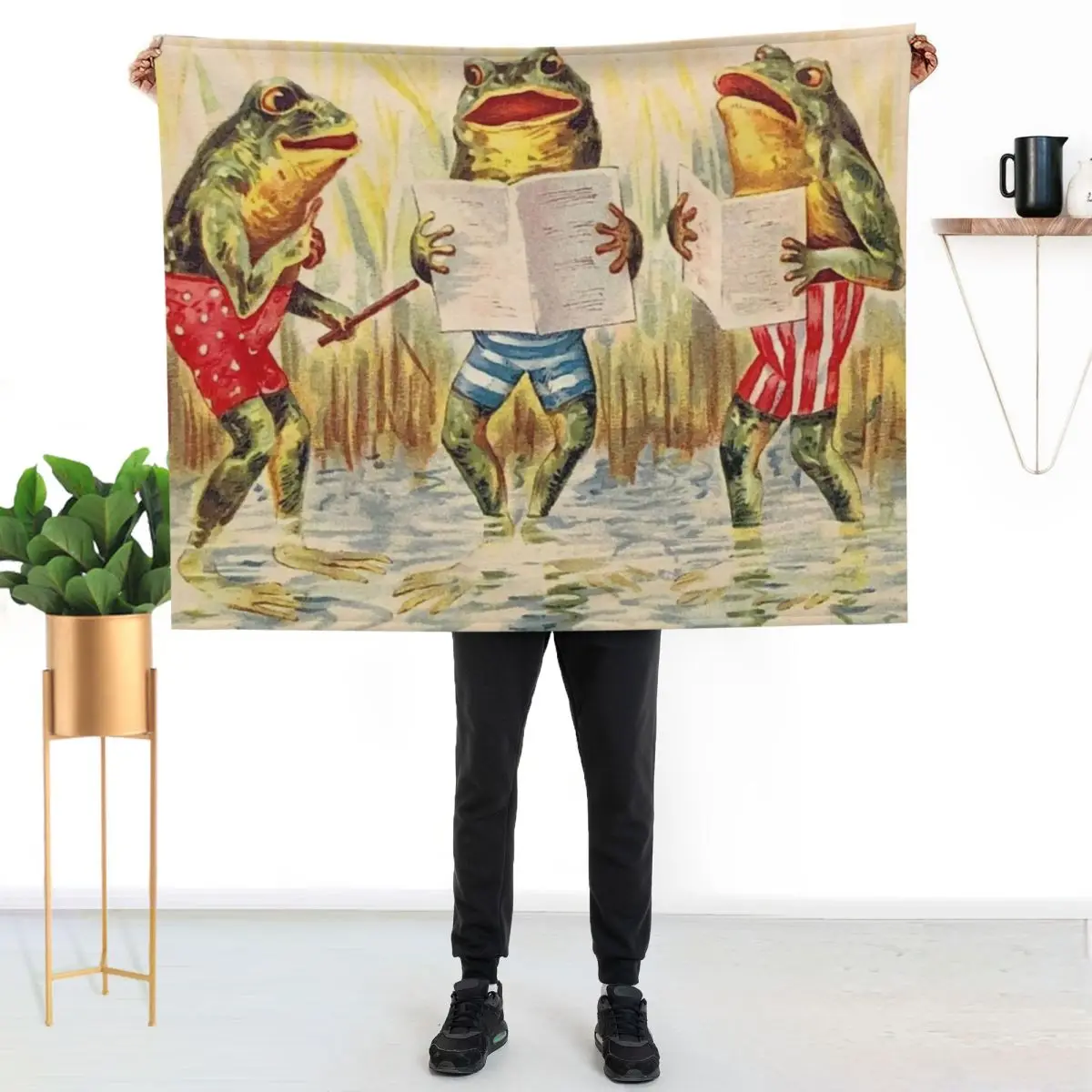 FROG SINGING TRIO : Vintage Entertainment Print Throw Blanket Luxury Brand Stuffeds warm for winter Plaid on the sofa Blankets