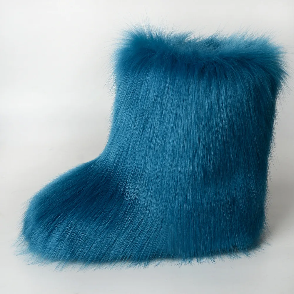 

Warm Faionable Long Fur Lined Anti-Slip Winter Snow Boots Mid-Calf Casual Boots Polyester Upper Cotton Lined EVA Outsole