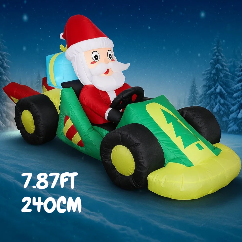 

7.87FT Inflatable Toy Santa Racing Car with LED Lights Holiday Gift Xmas Decorations for Yard Supplies Home Decoration Ornament