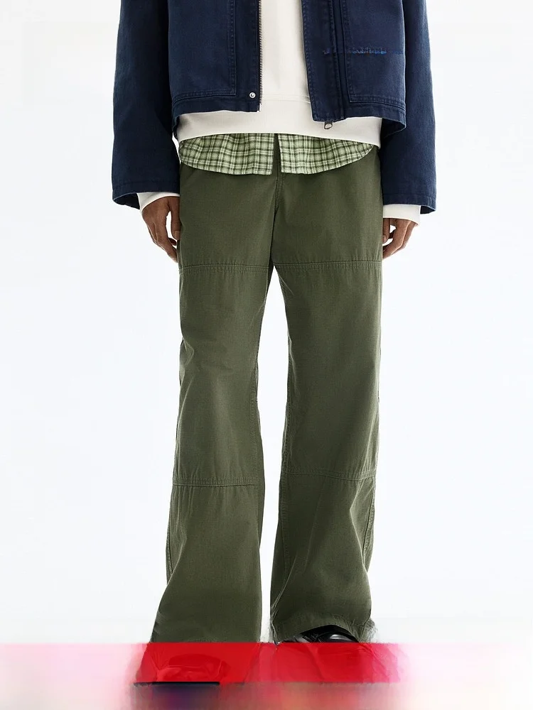 H&M Men's Casual Straight Leg Cotton Pants mid Waist Daily Wear Comfortable Fit Summer New Arrival 1325055