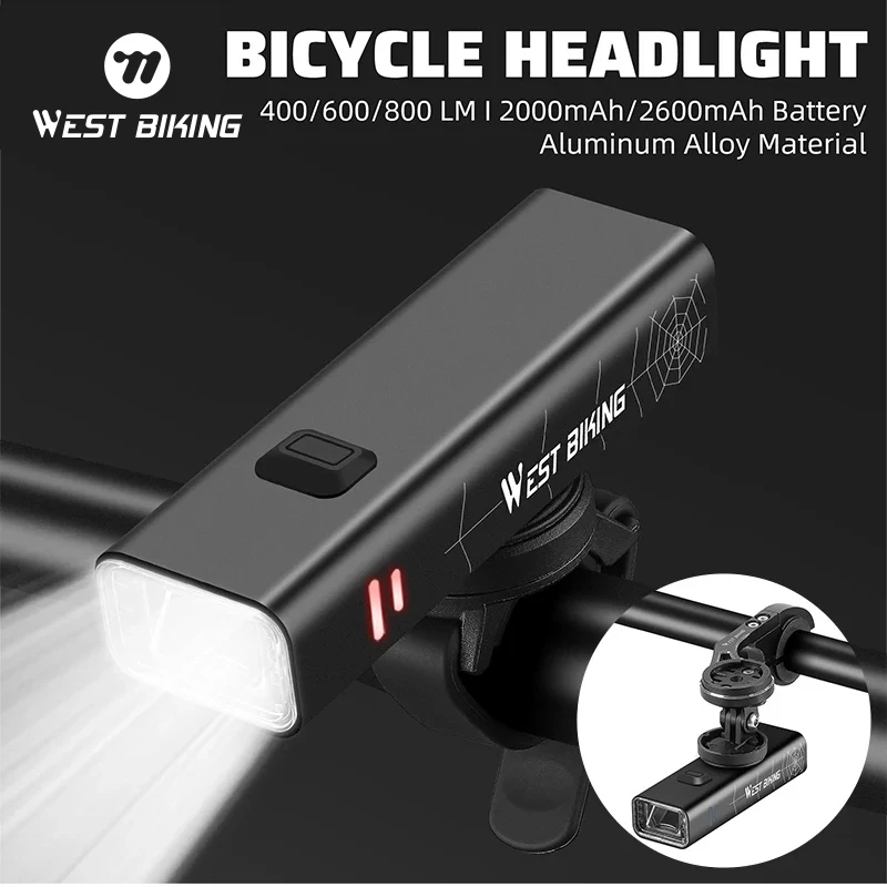 WEST BIKING Bicycle Light 400/600/800 Lumen Bike Headlight Type-C Charging Handlebar Bike Light Waterproof Cycling Flashlight