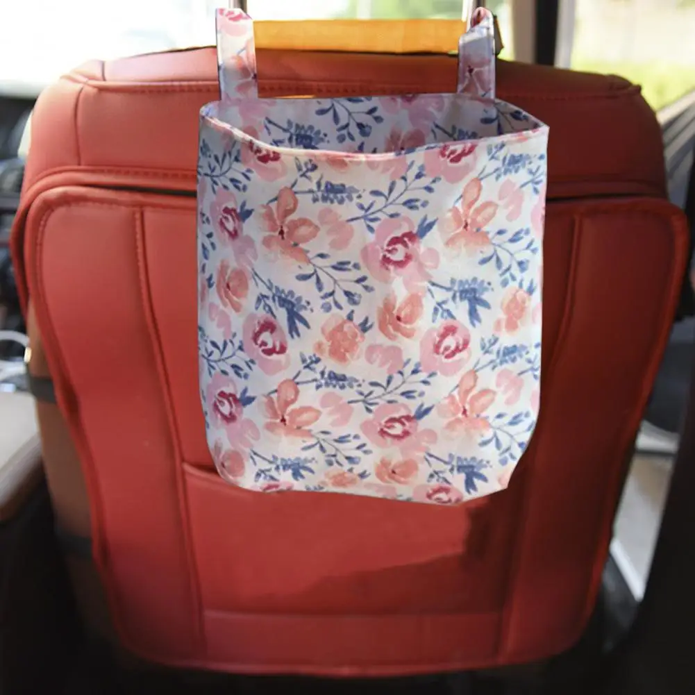 

Car Storage Organizer Useful Wear-resistant Fabric Flower Printing Car Seat Organizer Hanging Bag Interior Accessories