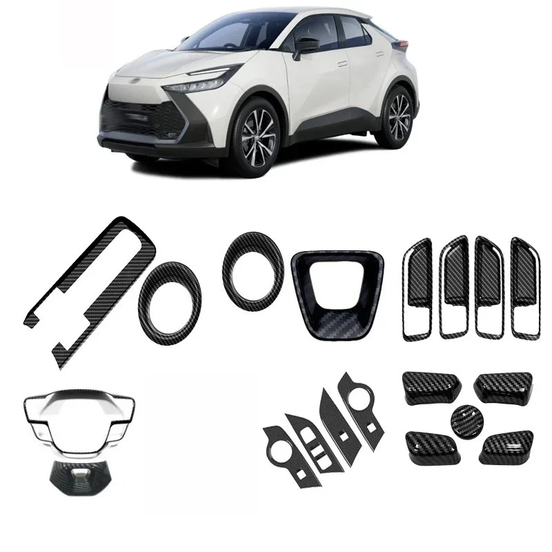 Akcesoria wewnętrzne do Toyota CHR C-HR 2024 2025 Panel zmiany biegów Przycisk przełącznika szyby Pokrywa wylotu powietrza Naklejki dekoracyjne