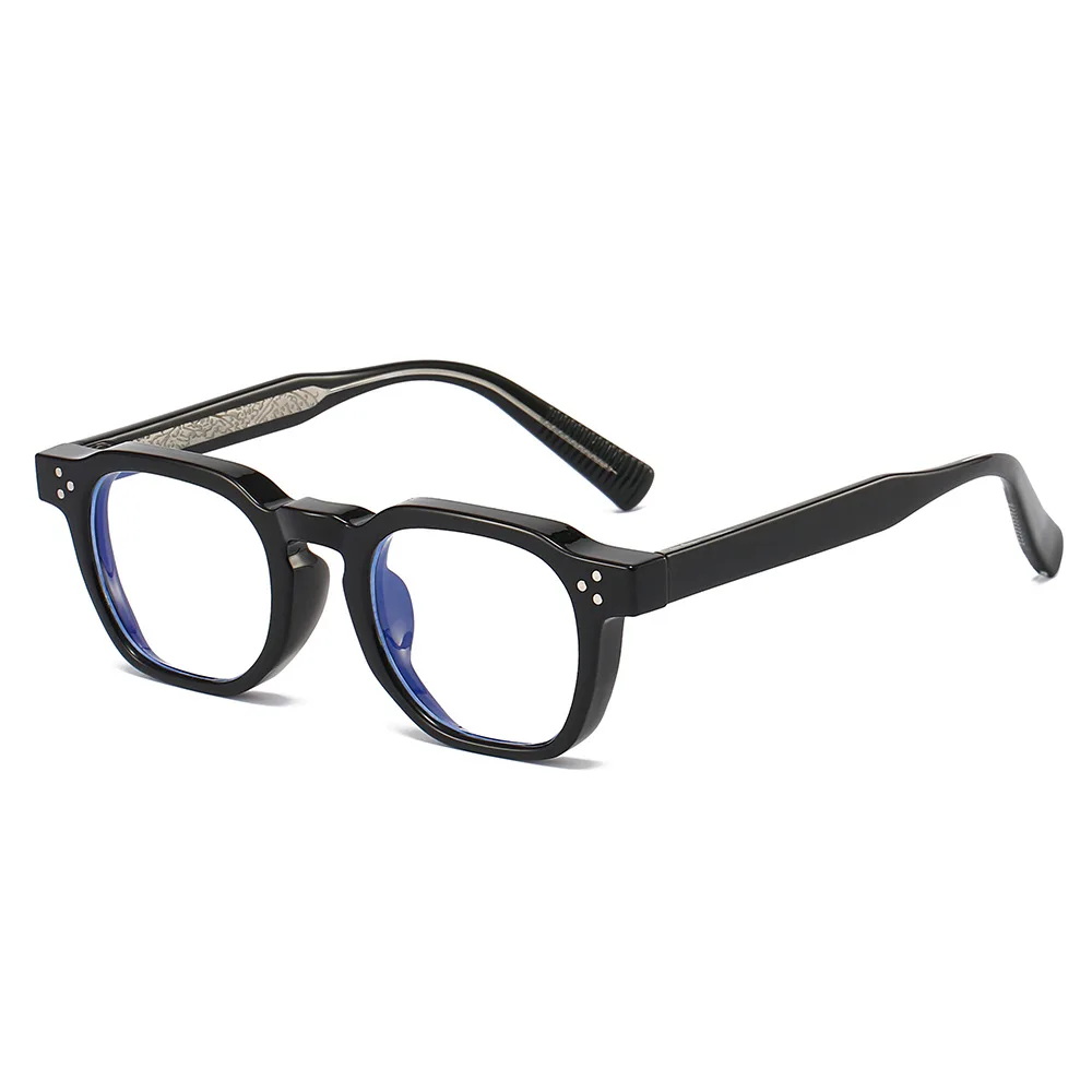 Vintage Blue Light Blocking Glasses - Acetate Inlay Thick Square Frames with Metal Pins | Unisex Artistic Style