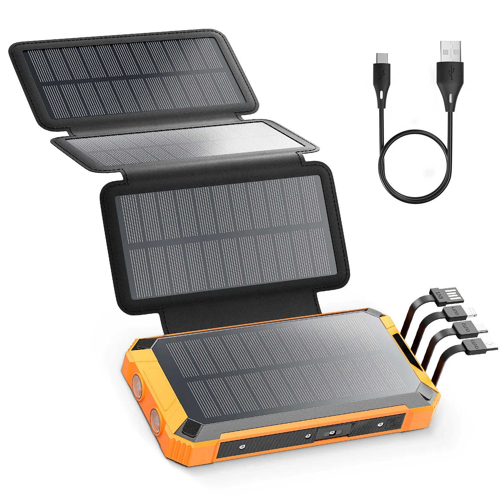 PD 22,5 W Solar Power Bank 26800 mAh Schnelles Solarladegerät QC 3.0,3 Ausgänge, 4 faltbare Panels lädt externe Batterie auf, Campinglicht