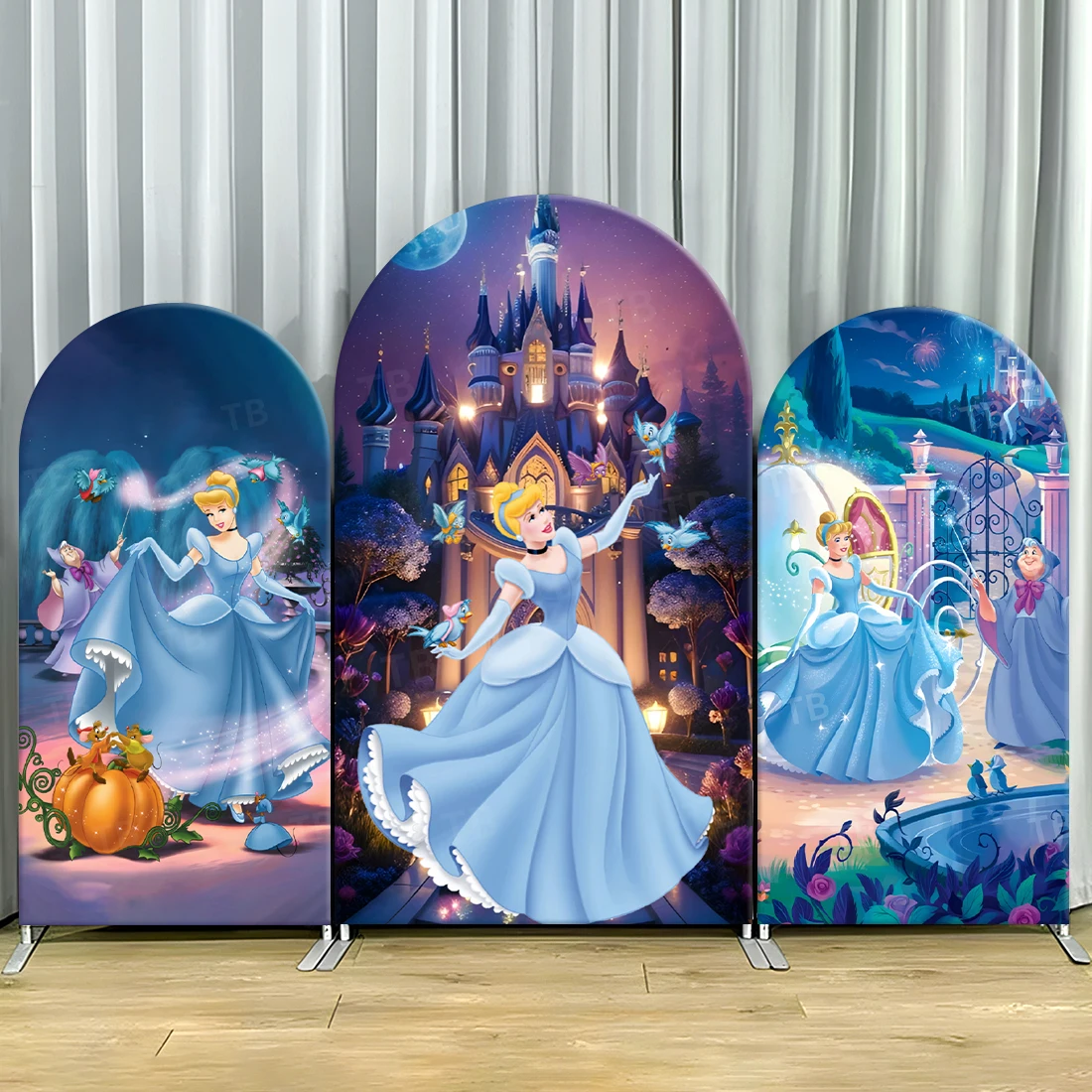 

TB Disney Princess Cinderella Arch Backdrop Cover for Girls Birthday Party Decor Photograph Background Wall Baby Shower Supplies
