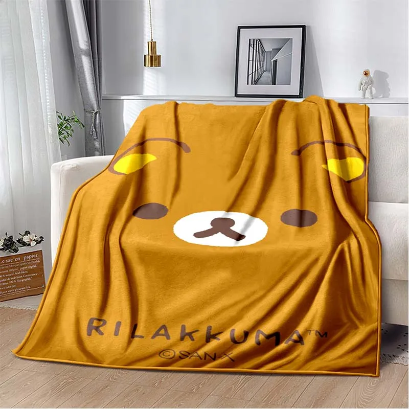 3D Cute Cartoon R-Rilakkumas-es Bear Fluffy Plush Throw Blanket Soft Warm Nap Rug Sofa Bedroom Office Travel Kids Birthday Gifts