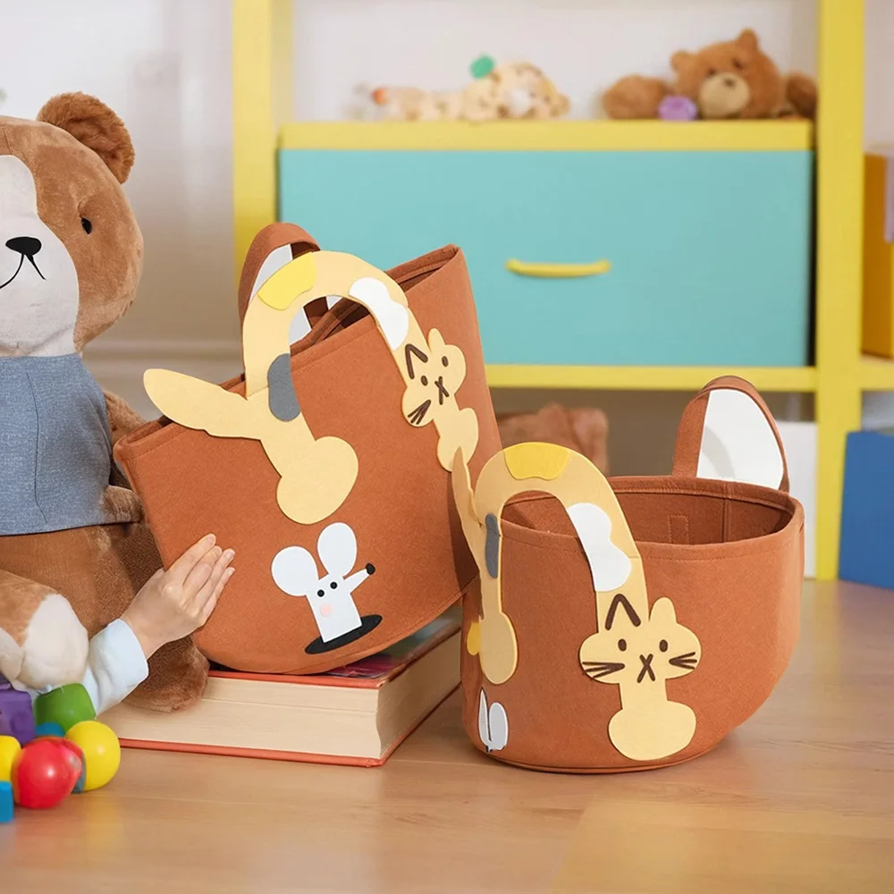 Cartoon Animal Storage Baskets Large Capacity Foldable Toy Organizer Bin  with Handle for Kids Room Home Nursery Organization
