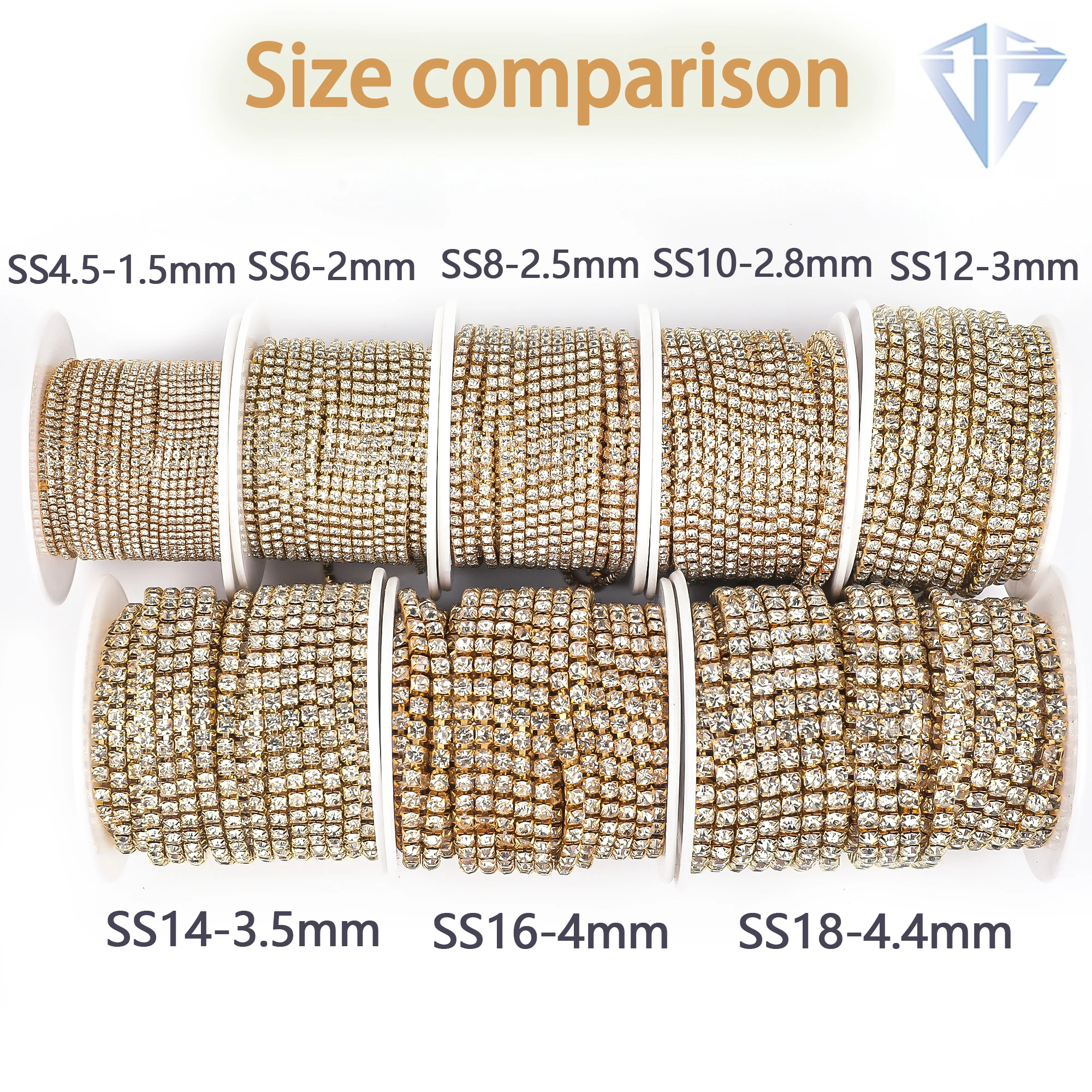 Vc ss 4,5-ss18 (1,5mm-4,5mm) silber/gold rot ab Basis Kristall dichte Strass kette Kleidung Nähen Glas Strass Cup Kette