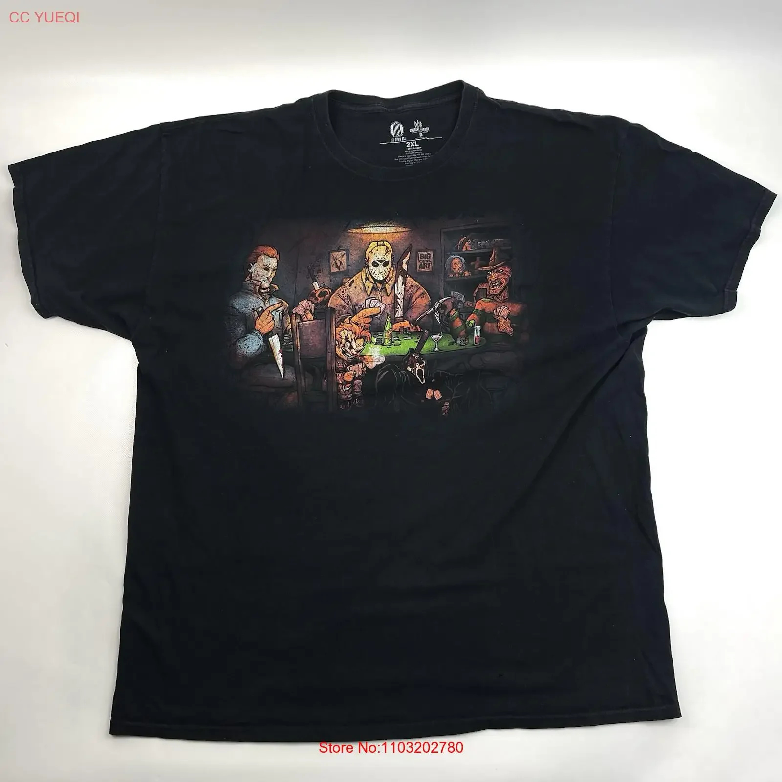 Черная футболка Slashers Playing Poker By Get Down Art Horror, мужская, размер 2XL, винтажная, мягкая, удобная, мужская, повседневная