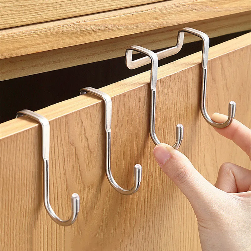 S-Shaped 304 Stainless Steel Cabinet Door Multi-Purpose Hook Towel Hanger Hat Holders Clothing Storage Racks Kitchen Bathroom