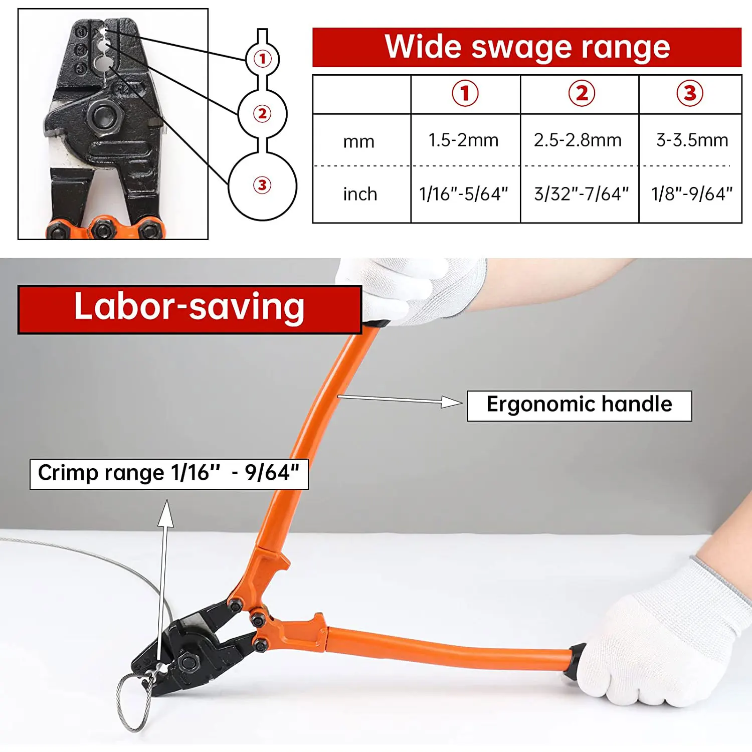 Imagem -04 - Alicadores de Crimpagem para Cabos Mão Swager Ferramenta Crimper para Virolas de Cobre de Alumínio Acessórios Finais 1.53.5 mm