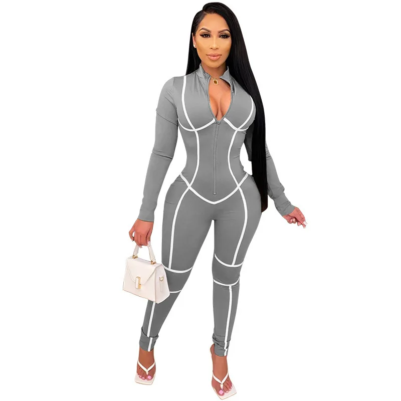 Casual Sweatsuit 2024 Autum Streetwear Slim Fit Long Sleeve Zipper One Piece Romper Casual Skinny Long Trousers Fitness Jumpsuit