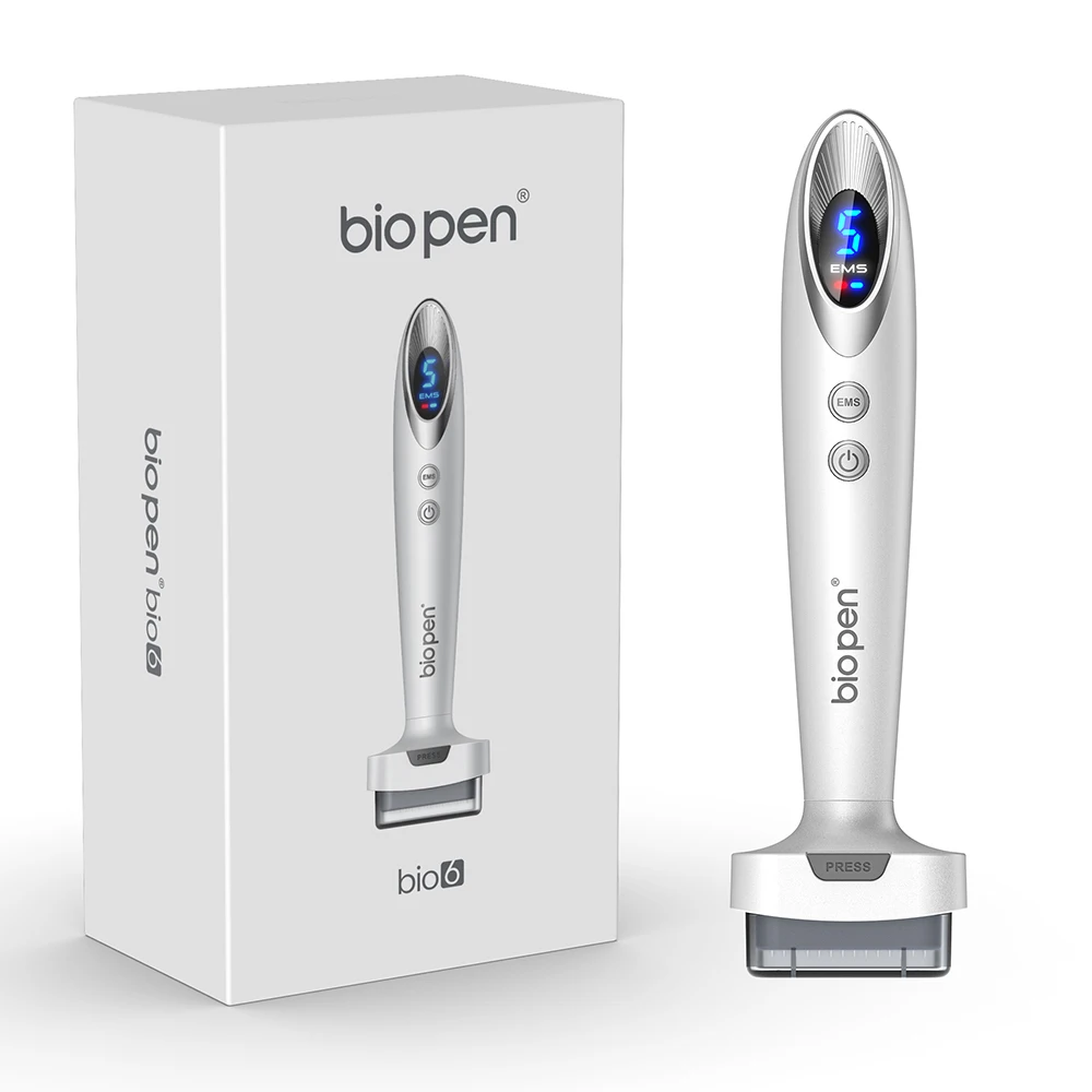 Dr Pen Bio6 with 250mAh Battery, Digital Display, 2 Roller Heads, LED Red/Blue Light, 5 EMS Levels, Stamp Micro-needling