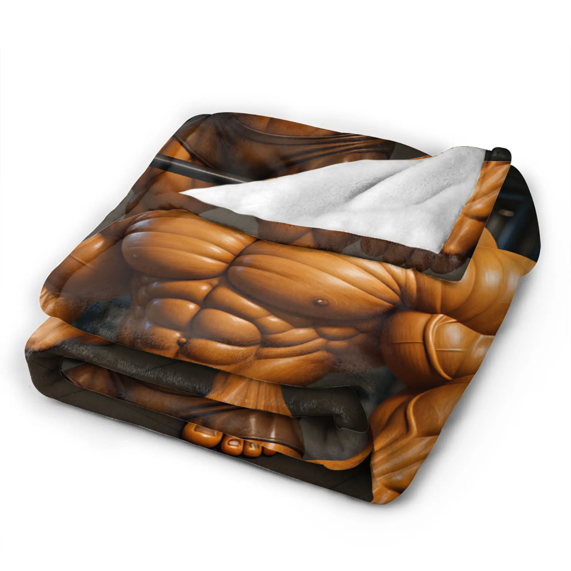 Tung Tung Sahur Gym Bodybuilder Muscle Meme Throw Blanket Cozy Trend Blanket For Living Room Office Flannel Bedspread Bed Cover