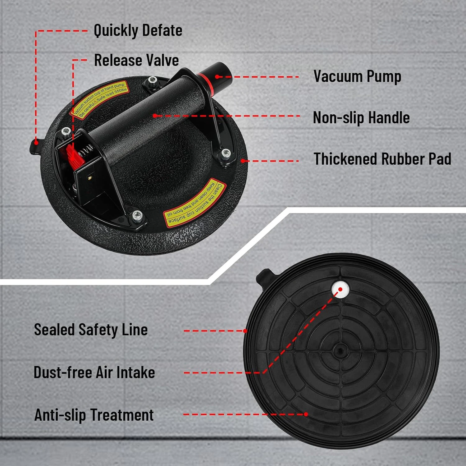 Vacuum Suction Cup 200kg Loading Capacity Heavy Duty Vacuum Spreader for Tile Adsorption Granite Glass Lifting 8 Inch Cup