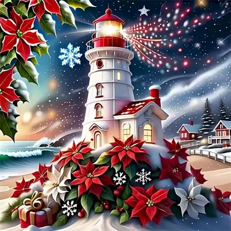 

RUOPOTY DIY Diamond Painting Rose Lighthouse Flower Mosaic Full Square Round Rhinestones Embroidery Handmade Gift