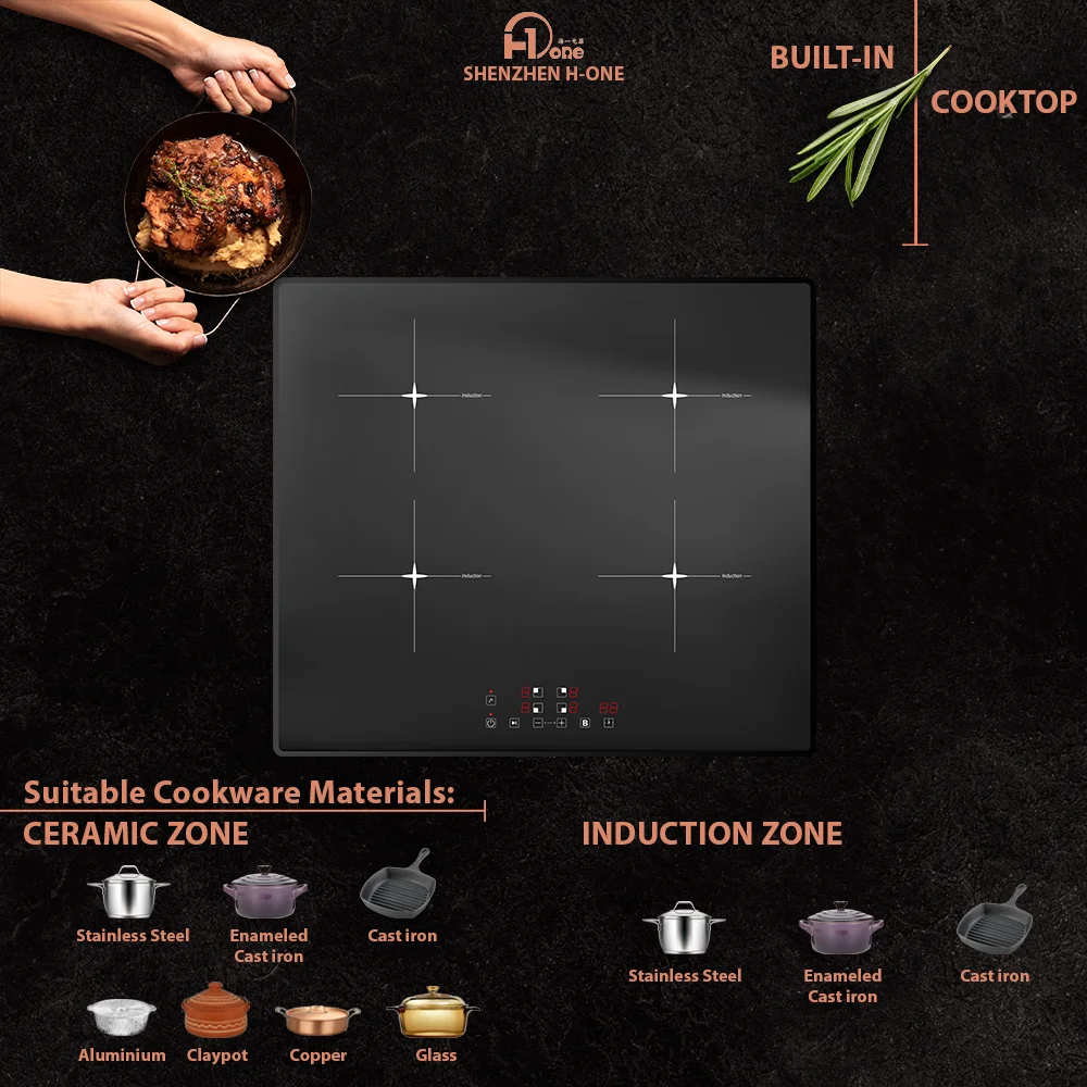 H-One 4 Burner Induction Cooker Large Induction Cooktop Crystal Induction Cooker With Touch Display 8140-255