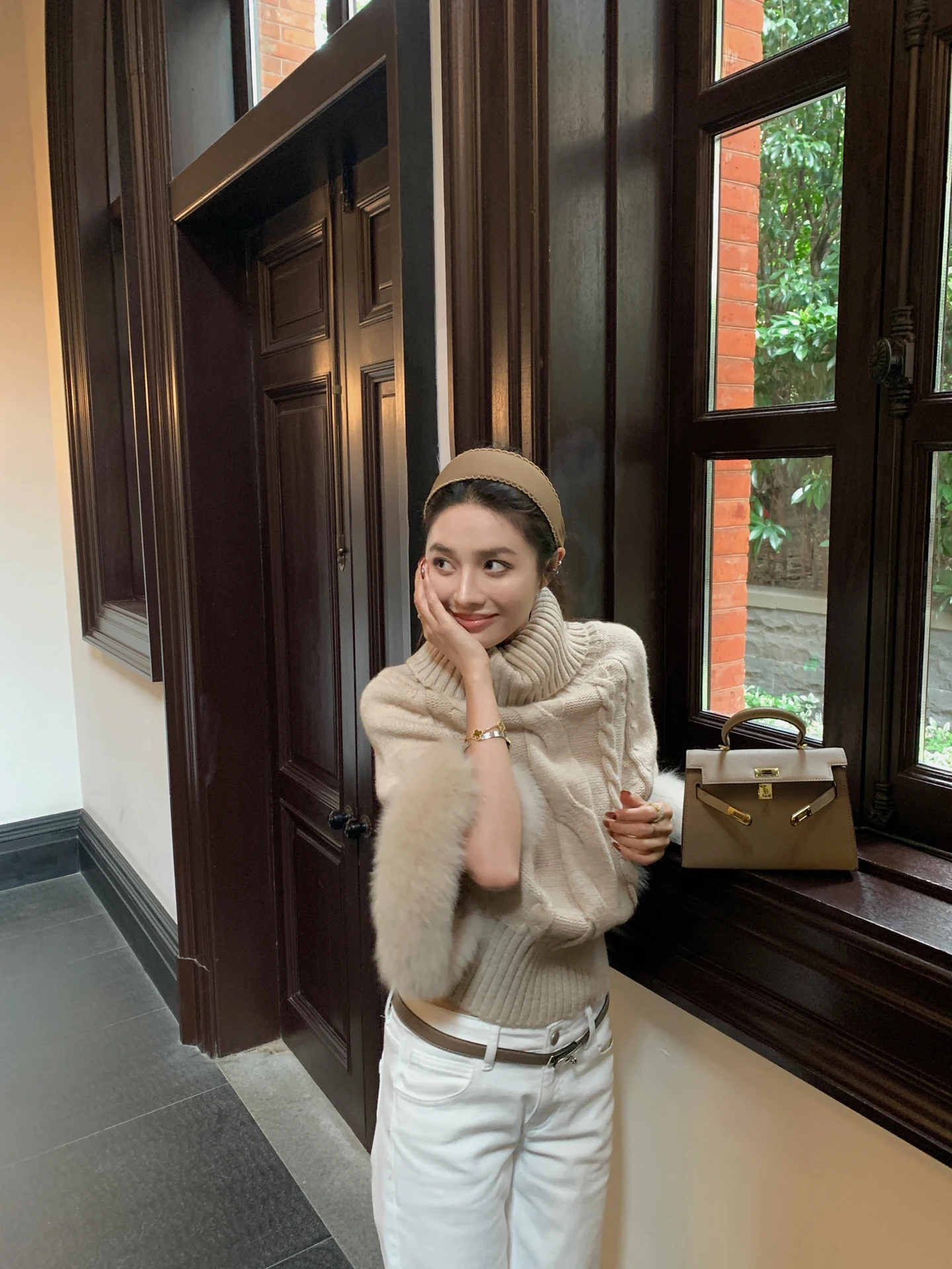 

NanaByNana Fraant Lover Two-Way High Ne Knitted Sweater Women's Autumn Splicing Fur Top Faionable Commute Sle