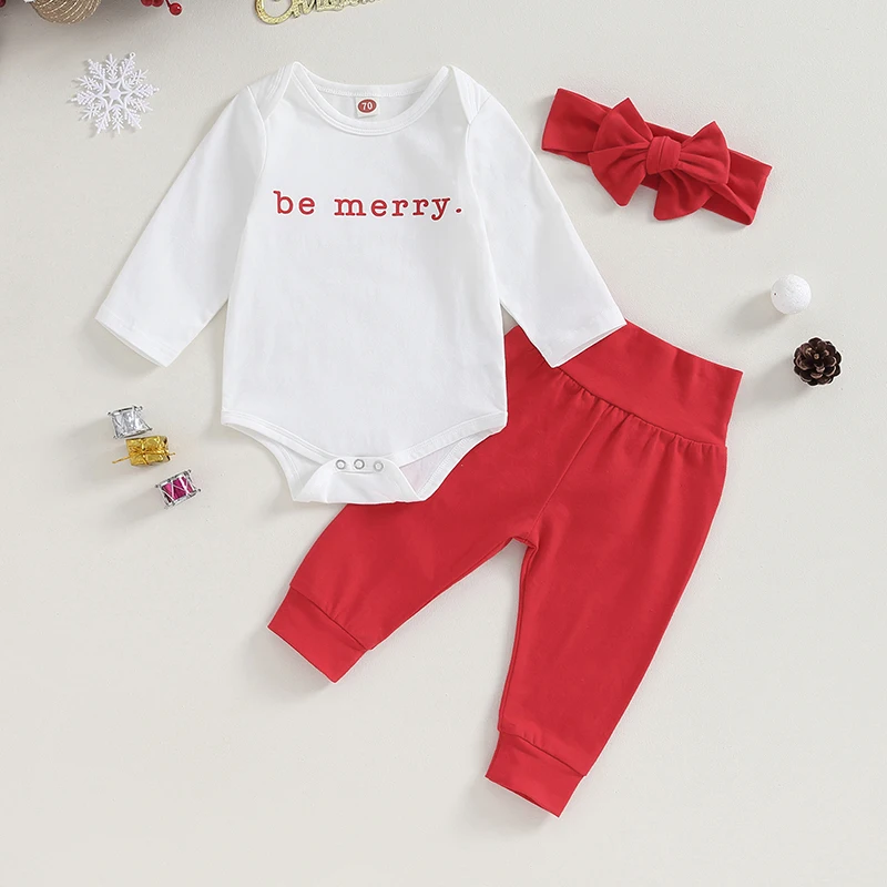 Infant Christmas Outfit Set Baby Boy Santa Print Romper and Striped Pants Headband Clothing Newborn Xmas Costume