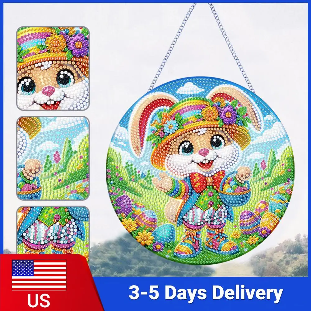 

Easter Rabbit Theme 2D/Flat DIY Hanging Diamond Art Kits Diamond Painting Set Single-Sided Drill Wall Decor for Home & Windows