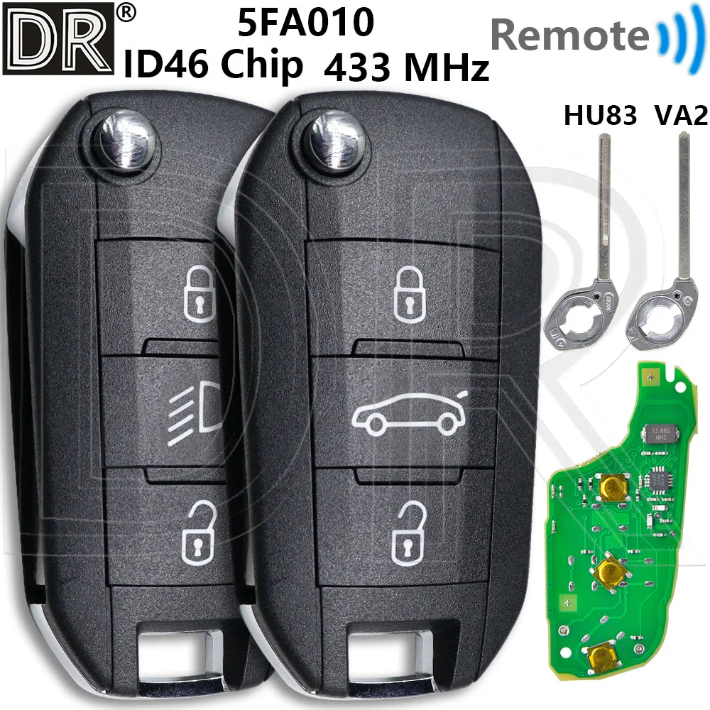 

Great ID46 PCF7941 Chip 433MHz 5FA010 Car Remote Key For Peugeot 208 301 308 508 2008 5008 Citroen C-Elysee C2 C3 C4-Cactus
