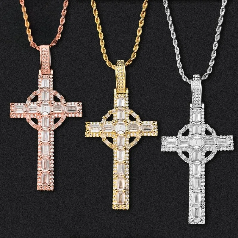 

Iced Out 5a Zicon Celtic Cross Pendant Necklace Hiphop Rock Jewelry Men Cubic Zirconia Cross Necklaces Birthday Party Gift