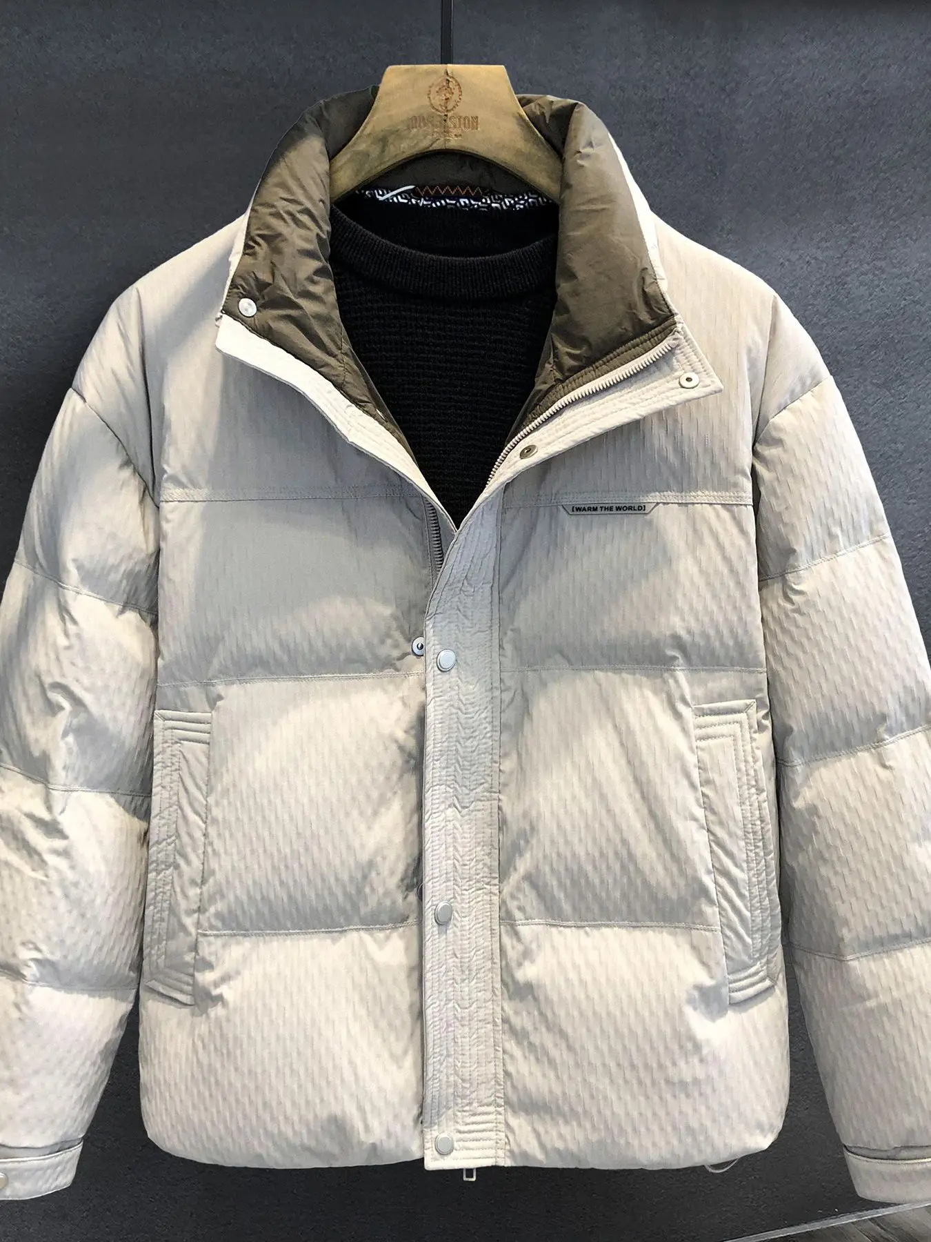 

Thiened Warmth Cotton Jaet Men's Winter New Sle Stand Collar Polyester Fiber Stand Fit Casual Wear No Brand