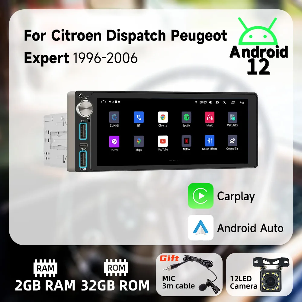 

Carplay Autoradio 1Din Radio Android Car Multimedia for Citroen Dispatch Peugeot Expert 1996-2006 Stereo HeadUnit GPS Navigation