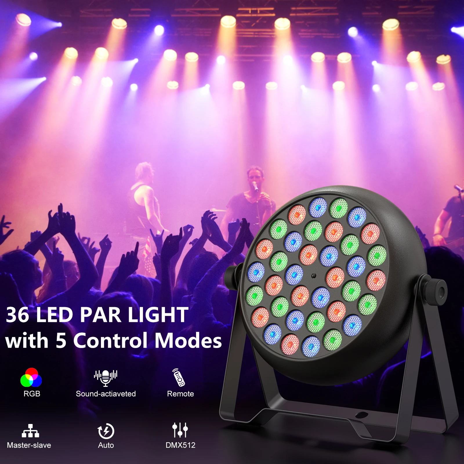 Fieryzeal 36x0.5W RGBW LED Par Light with Remote Control DMX512 Disco Light for KTV Bar Party DJ Stage Light 15W Effect Par Lamp