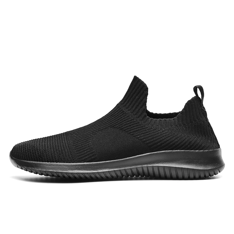 Solid White Fashion Knitting Casual Shoes Men Super Light Breathable Stretch Socks Sneakers Slip On Tenis Masculino Black Zapato