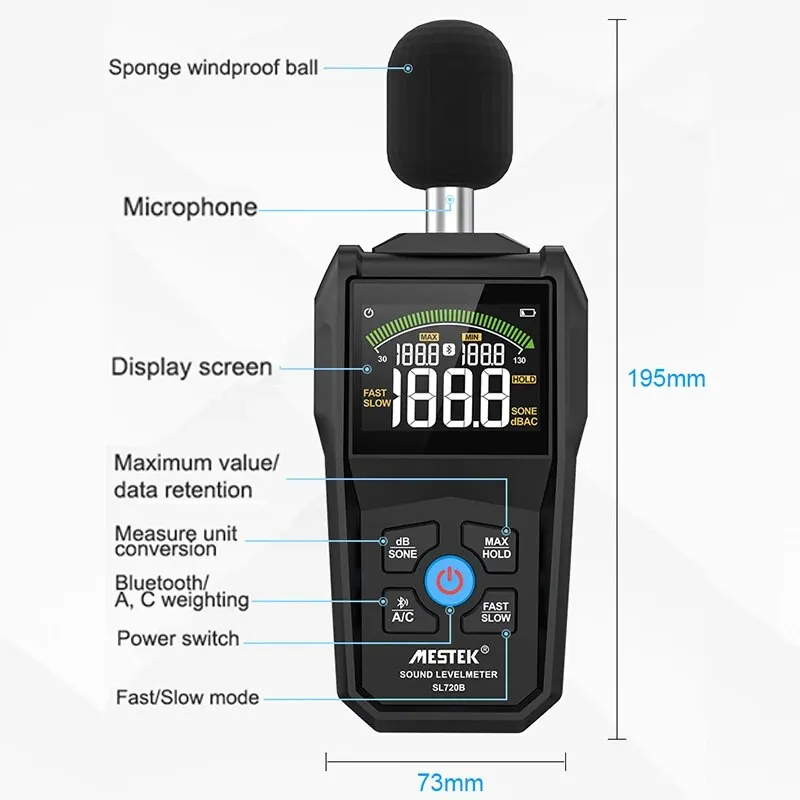 720B Miernik decybeli do wykrywania hałasu Przenośny ręczny miernik głośności hałasu w pomieszczeniach i na zewnątrz 1 szt.