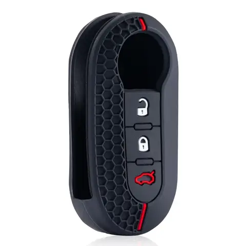 Silicone Car Key Fob Shell Cover for FIAT 500 500L 500X Abarth 3-Button Folding Key