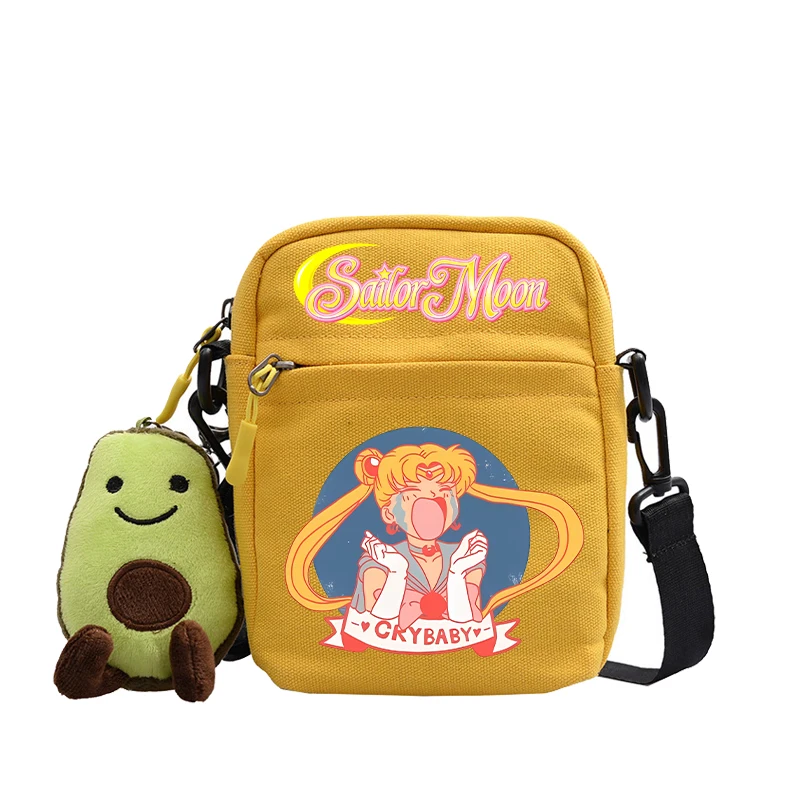 Sailor Moon Shoulder Bag Kawaii Cartoon Pattern Square Crossbody Bag Cute Children Portable Outdoors Sports Satchel Travel Bags