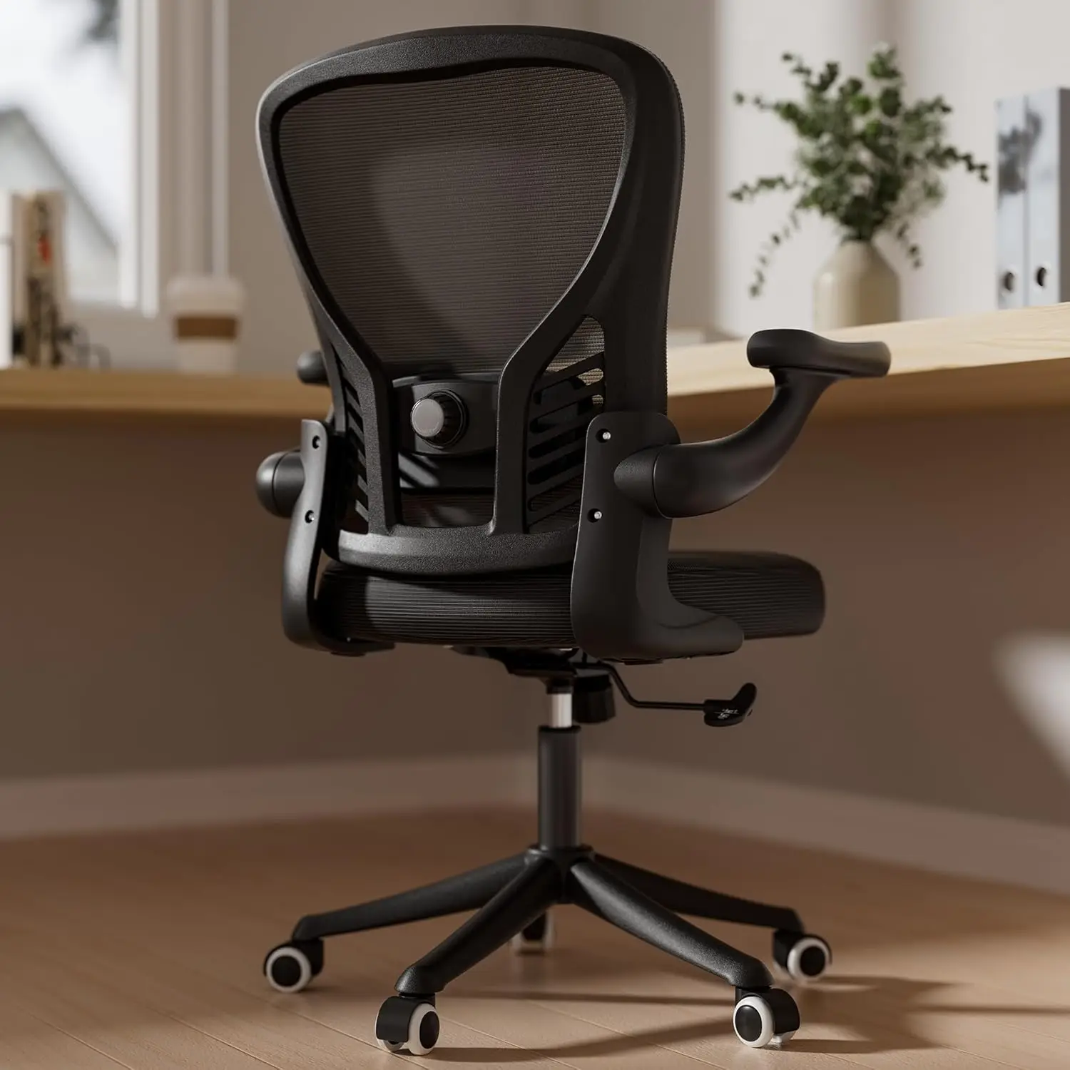 Ergonomic Mesh Office Chair Black Adjustable Lumbar Support 3D Flip-up Arms Wheels Rocking Function for Comfortable Office