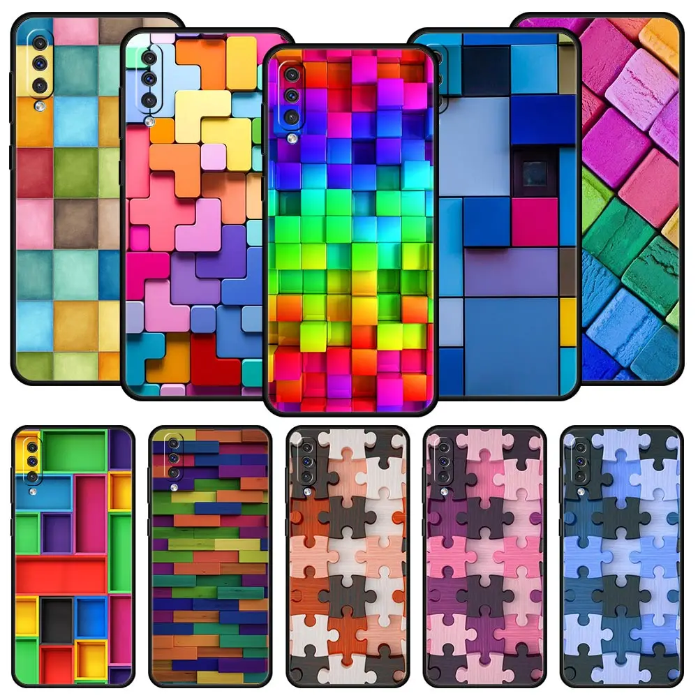 Phone Case For Samsung A56 A36 A26 A24 A12 A14 A16 A50 A70 A22 A32 A34 A54 A42 A52 5G A06 Cover Colorful Block Art