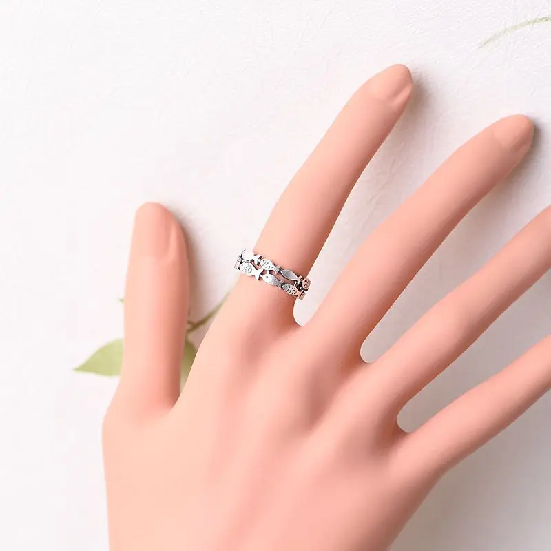 Women's 925 Sterling Silver Bilayer Fish Adjustable Ring