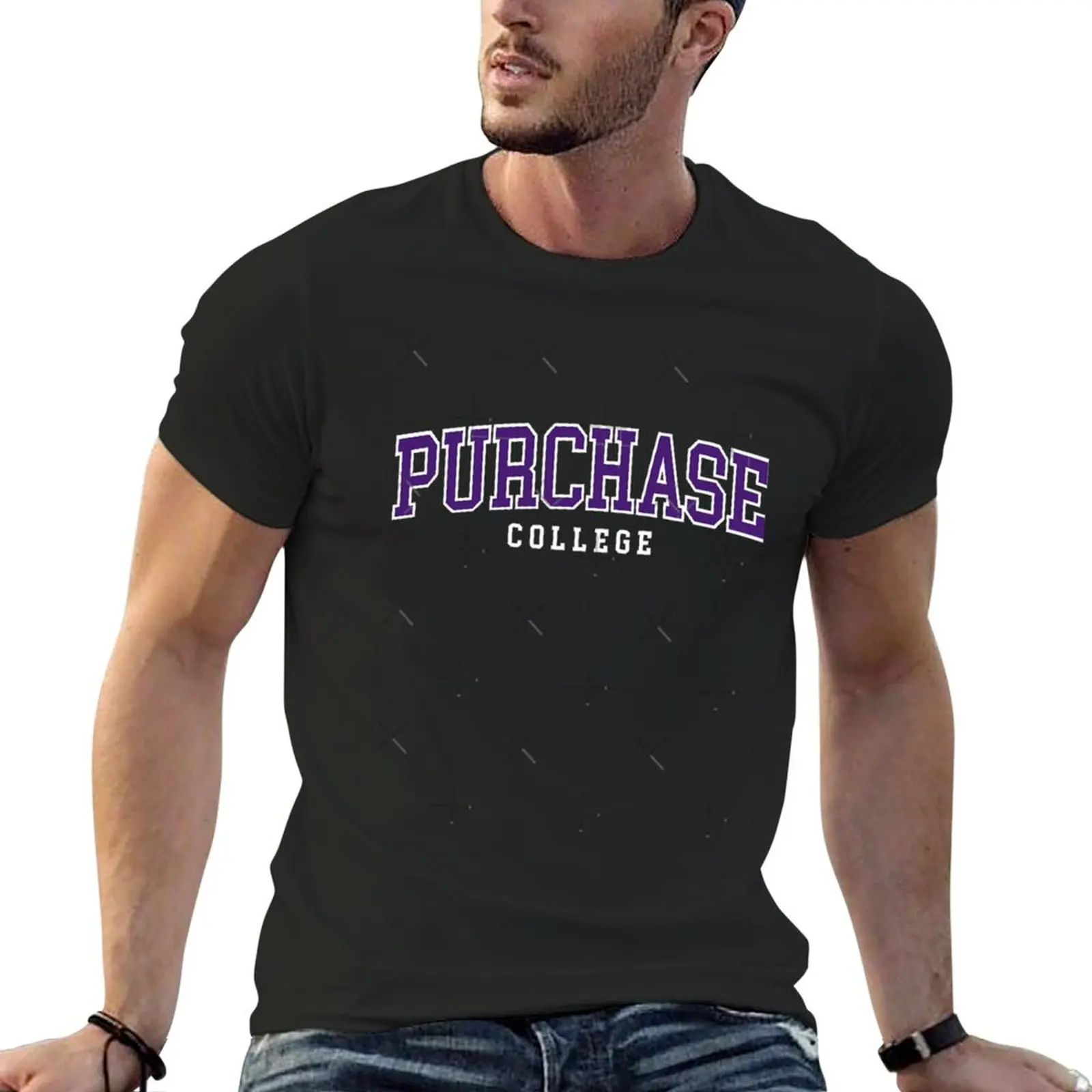 suny purchase - college font curved T-Shirt shirts graphic tees blacks Blouse Men's t-shirts