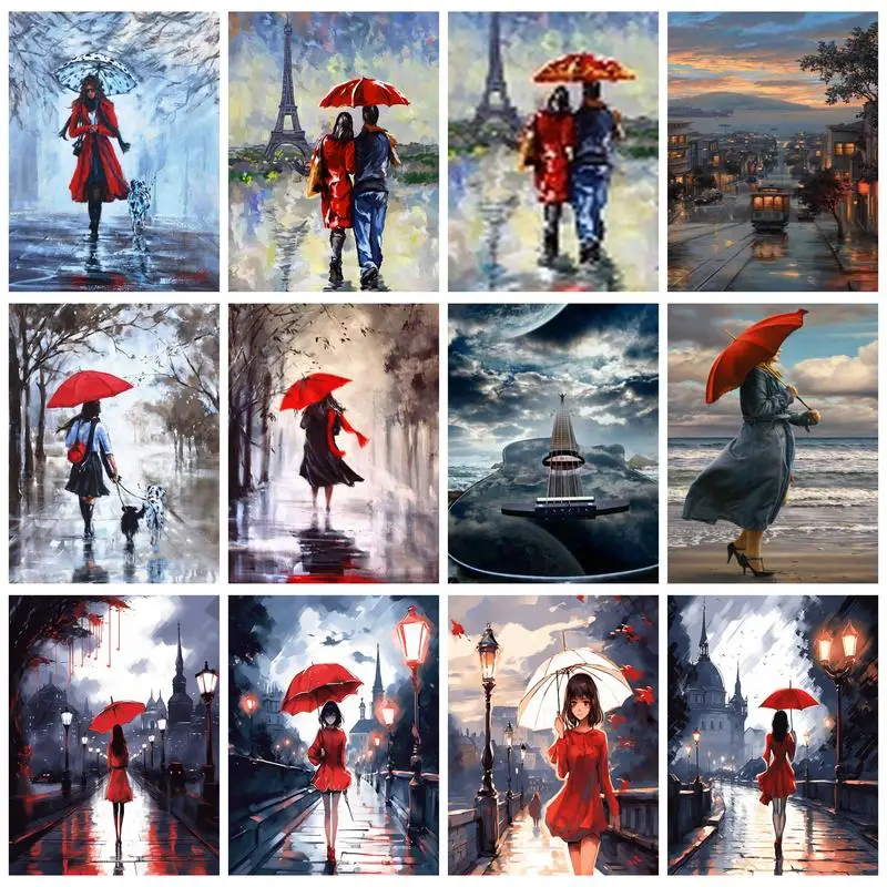 

RUOPOTY Painting By Numbers Night Rainy Day Kits Frame Drawing Canvas Handpainted Gift Pictures City Landscape Home Decor