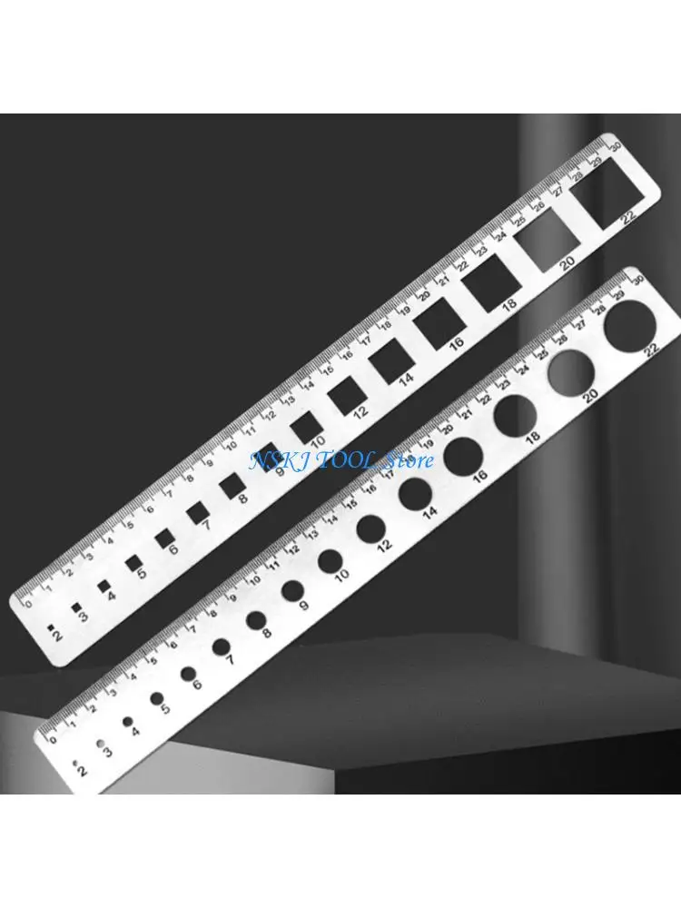 

L8RC Stainless Steel Accurate Ruler Round Square Holes Sturdy Measuring Tool Engineer
