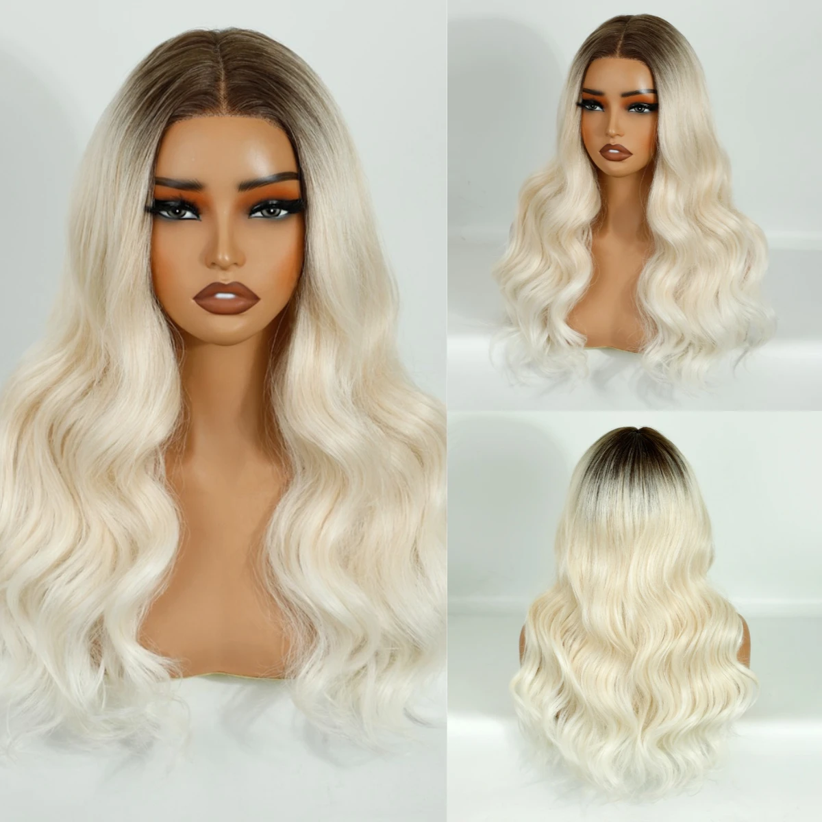 Different Color Style Synthetic Long Hair Glueless HD Lace Front Wig Per Plucked HD Lace Glueless Synthetic Wig for White Women view 3