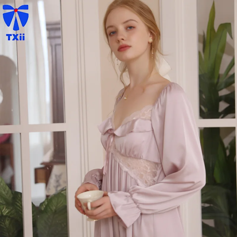 New French Style New Autumn Long Ice Silk Nightgown Fairy Pajamas Thin Loose 2024 Clothes for Outer Wearing