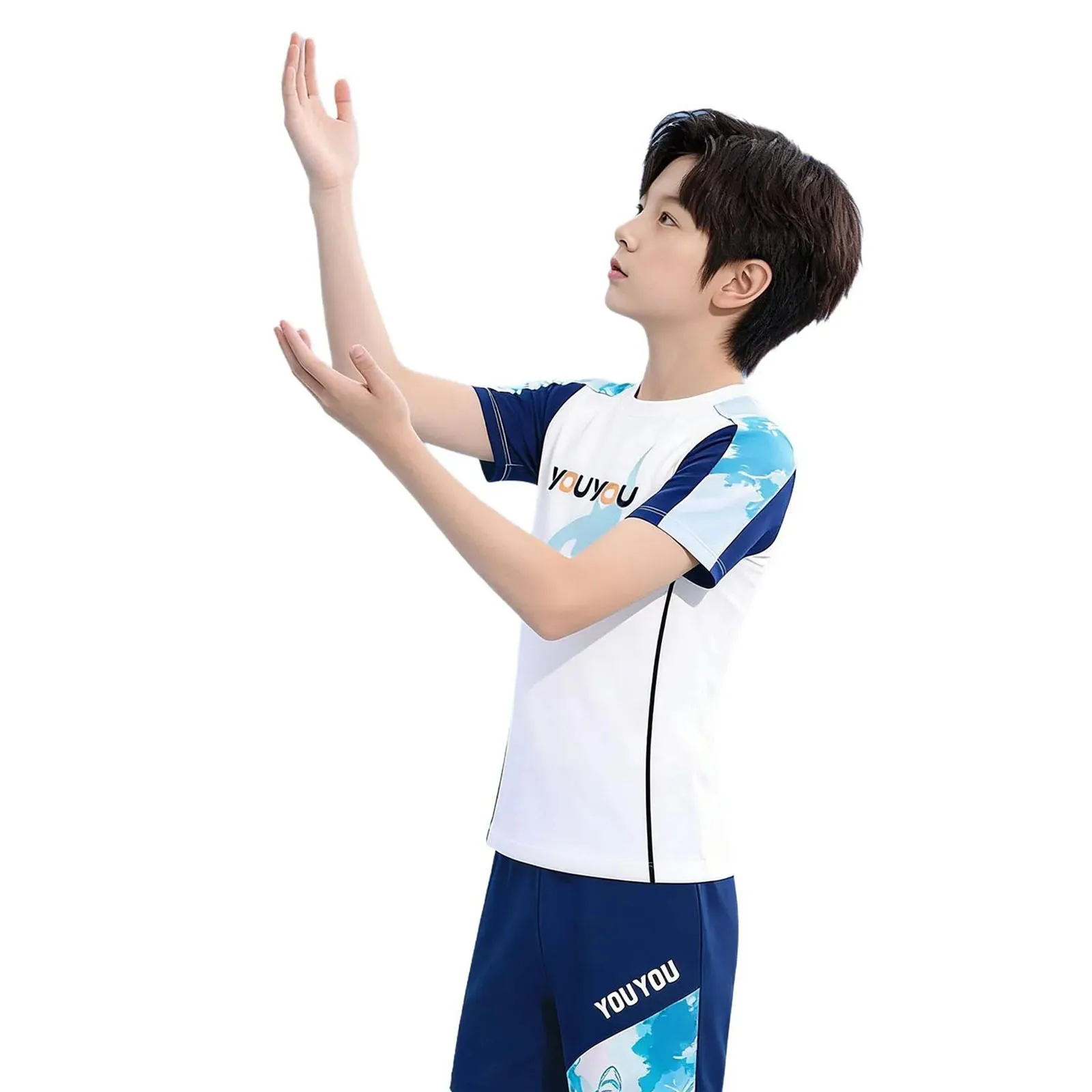 Kids Boys Two-piece Quick-drying Swimsuit Printed Color Block Swimming Training Outfit Short Sleeve T-shirt with Shorts Swimwear view 4