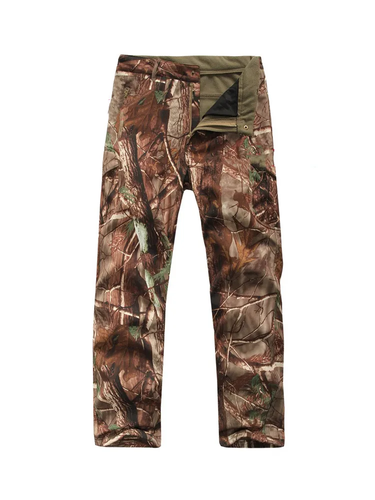 Waterproof soft-shell Tree Bionic Camouflage Hunting Fishing Full Pants Fleece Keep Warm Hiking Mountaineering Pants