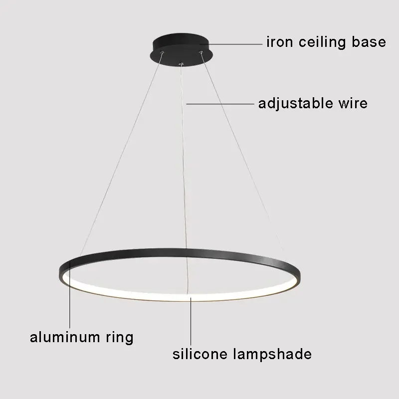 Modern Minimalist Ring LED Pendant Light for Living  Dining Room  Kitchen Black Chandelier Home Decoration Hanging Light Fixture