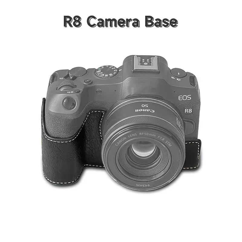 Half Bottom Case for Canon EOS R8 Camera PU Leather Base Mount Protective Cover with Anti-lost Hand Strap for EOS R8 Accessories